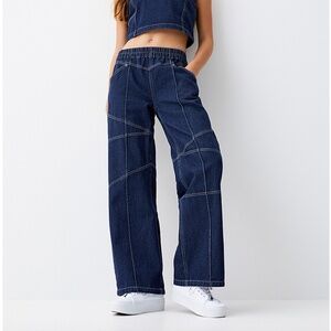 X-Girl dark wash elastic waist wide leg relaxed baggy jeans NWT